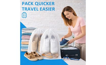 InfinitePack Large Transparent Shoe Bags for Travel, Portable Shoe Bags, Shoes Pouch Storage Organizer with Drawstring for Men & Women aClear Window Shoes Pouch with Rope - size: 5"x8"(100pcs)