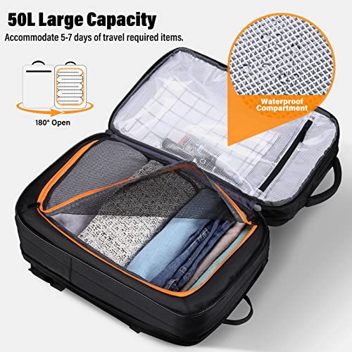 HOMIEE 50L Travel Backpack Carry On Luggage 22x14x9 Airline Approved - color: Black