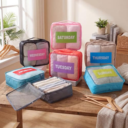 Woanger 14 Pcs Packing Cubes for Travel Days of Week Packing Cubes with Labels Zippered Camping Bag for Summer Camp Essentials