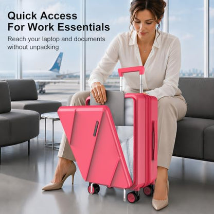 Carry On Luggage 22x14x9 Airline Approved with Front Pocket, Red - color: Red