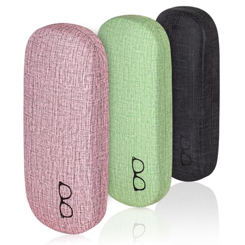 RayLove 3-Pack Hard Shell Eyeglasses Case Reading Glasses Hard Case - color: Black Green Pink