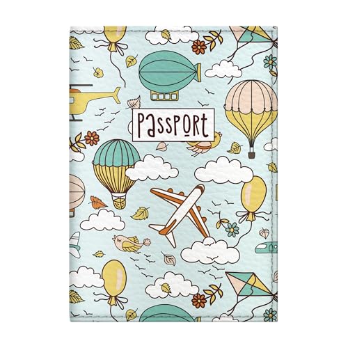 Passport Cover for Kids, Women and Men, Cute Travel Passport Holder (Dirigible Pattern) - color: 14. Dirigible Pattern