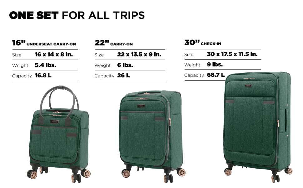 kensie Hudson Softside 3-Piece Spinner Luggage Set, Smoke Pine - color: Smoke Pine