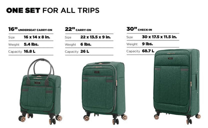 kensie Hudson Softside 3-Piece Spinner Luggage Set, Smoke Pine - color: Smoke Pine