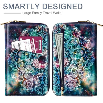 Family Passport Holder Wallet RFID Blocking Document Organizer - color: Mandala