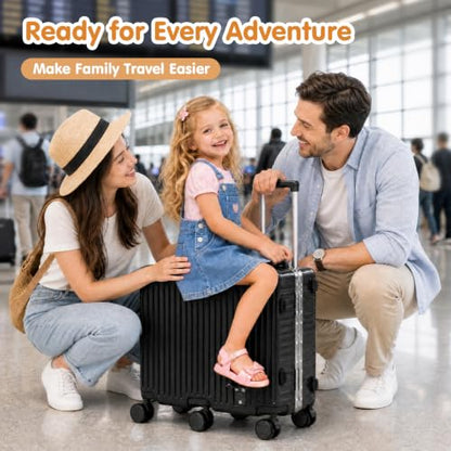 Kids Ride-On Luggage, 20" Aluminum Frame Carry-On with 6 Wheels (Black) - color: Black