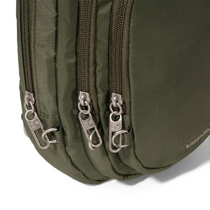 Baggallini Securtex® Anti-Theft Multi Zip Sling - Lightweight 8.6"x15.2" Travel Bag with Locking Zippers & RFID Protection - color: Thyme