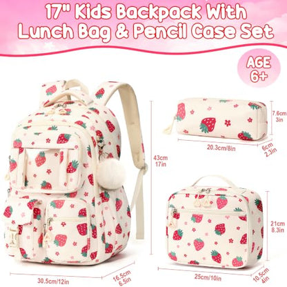 Fimibuke Kids Backpack for School Girls, Strawberry Backpack w/Lunch Box - color: B1.strawberry
