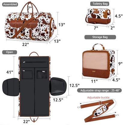Garment Bag for Travel Convertible Carry on Travel Duffel Bag for Men Women - color: A08-Brown cow