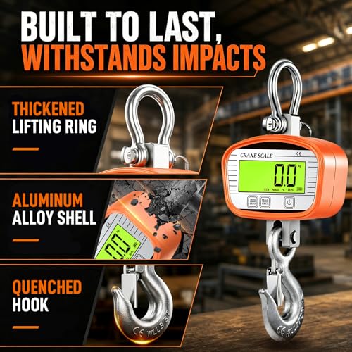 4400lbs / 2000kg Hanging Scale 1lb(0.5kg) Accuracy Digital Crane Scale, Temperature and Humidity Industrial Heavy Duty Scale with Wireless Remote for Farm Livestock, Hunting, Factory - size: large
