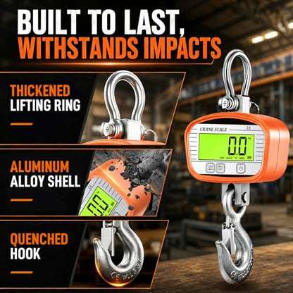 4400lbs / 2000kg Hanging Scale 1lb(0.5kg) Accuracy Digital Crane Scale, Temperature and Humidity Industrial Heavy Duty Scale with Wireless Remote for Farm Livestock, Hunting, Factory - size: large