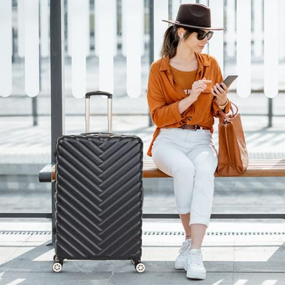 Kenneth Cole REACTION Madison Square Lightweight Hardside Chevron Expandable Spinner Luggage, Black, (28-Inch Checked) - color: Black, size: 28-Inch Checked