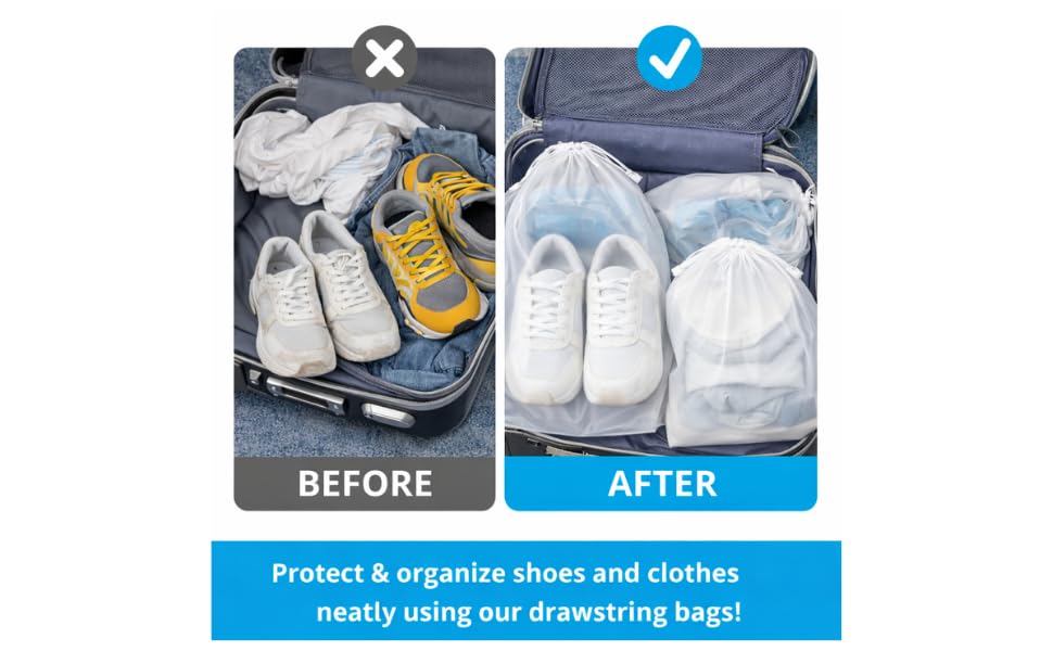 InfinitePack Large Transparent Shoe Bags for Travel, Portable Shoe Bags, Shoes Pouch Storage Organizer with Drawstring for Men & Women aClear Window Shoes Pouch with Rope - size: 5"x8"(100pcs)