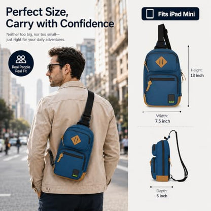 Sling Bag Crossbody Shoulder Bag for Men Women,Waterproof Lightweight Casual Daypack with Multi-Pockets - color: Blue