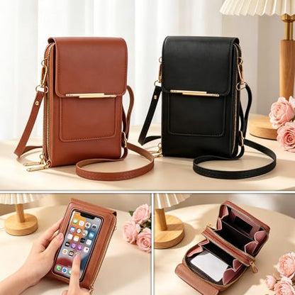 Women's Phone Messenger Bag, Crossbody Phone Wallet, RFID Touch Screen Crossbody Phone Purse, Anti-Theft Shoulder Strap - color: Red