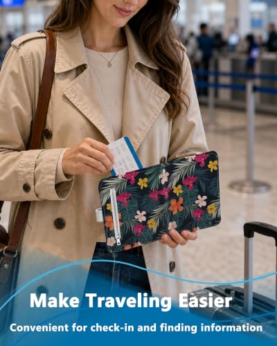 RFID Passport Holder with Tracker Slot, Leather Travel Wallet - color: Flowers & Leaves