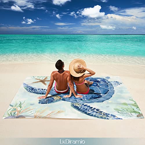 Beach Blanket Waterproof Sandproof Large 100x80in with Mesh Bag - color: Watercolor Turtle