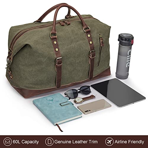 S-ZONE Duffle Bag for Travel Canvas Duffel Bag Carry on Weekender Bag for Men - color: Army Green