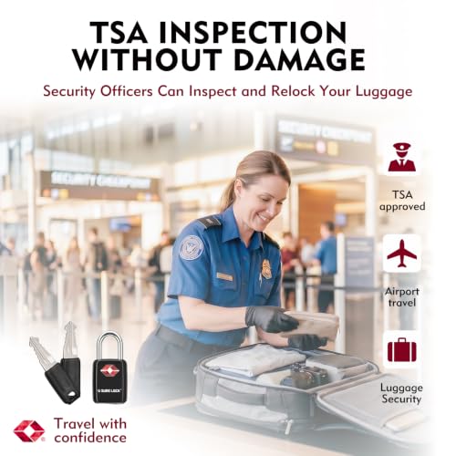 SURE LOCK Mini TSA Approved Keyed Luggage Lock – One Key Opens All, Fits Tight Zipper Gaps & Small Pull Holes, Compact Travel Lock for Suitcases, Backpacks & Handbags - color: BLACK 2 LOCKS