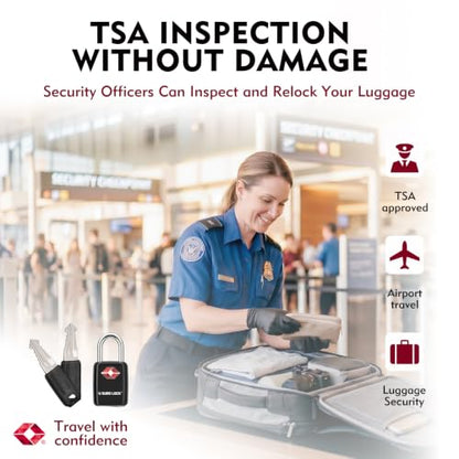 SURE LOCK Mini TSA Approved Keyed Luggage Lock – One Key Opens All, Fits Tight Zipper Gaps & Small Pull Holes, Compact Travel Lock for Suitcases, Backpacks & Handbags - color: BLACK 2 LOCKS