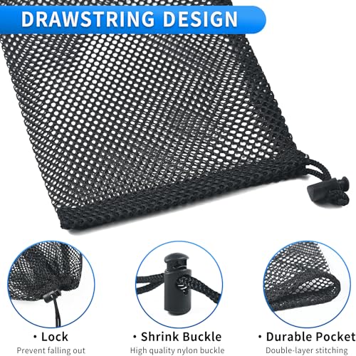 10 Pcs Mesh Drawstring Bag 6" x 8" with Cord Lock Closure, Durable Mesh Bag for Laundry Travel Beach Toys Seashell Collecting (Black) - size: 6x8 Inch(10pack)
