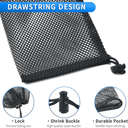 10 Pcs Mesh Drawstring Bag 6" x 8" with Cord Lock Closure, Durable Mesh Bag for Laundry Travel Beach Toys Seashell Collecting (Black) - size: 6x8 Inch(10pack)