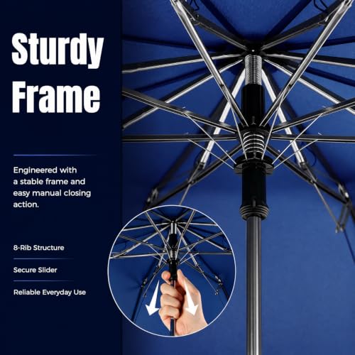 Collapsible Windproof Umbrella Travel - 42inch Auto Open & Manual Close - color: 02.Dark Blue