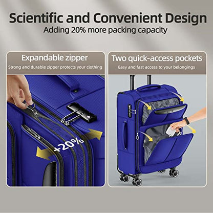 SHOWKOO Luggage Sets 3 Piece Softside Expandable Durable Suitcase Sets - color: Royal Blue