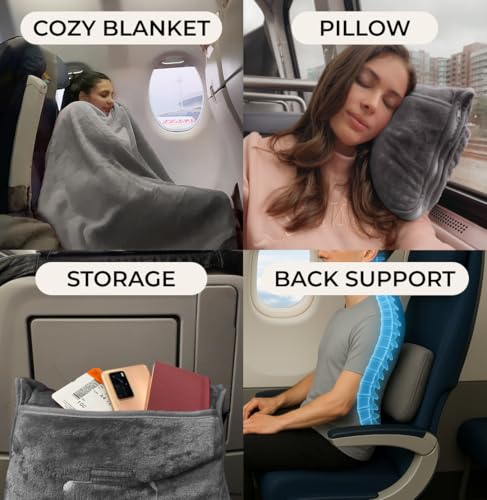 FlyHugz Grey Travel Blanket & Pillow Set (59.1"x47.2") with Carry Case - color: Gray