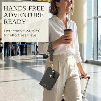 Beautiful Passport Holder And Travel Wallet with Wristlet Strap - color: Black