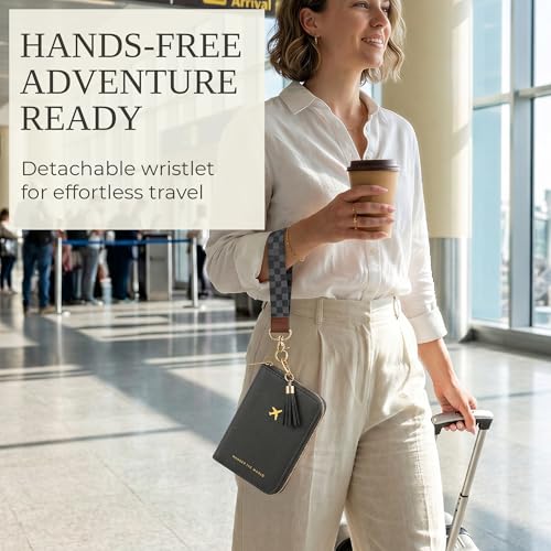 Beautiful Passport Holder And Travel Wallet with Wristlet Strap - color: Black