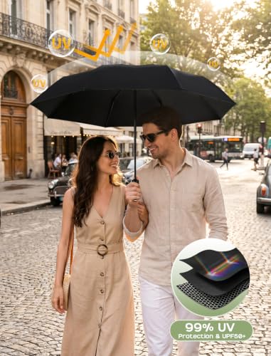 Yoobure Compact Travel Umbrella, Windproof Automatic Folding UV Sun & Rain - color: Black