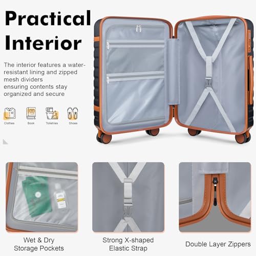 5 Piece Carry On 28/24/20 Inch Luggage Set With Travel Backpack - color: Black, size: 5 Piece Set (28+24+20inch)