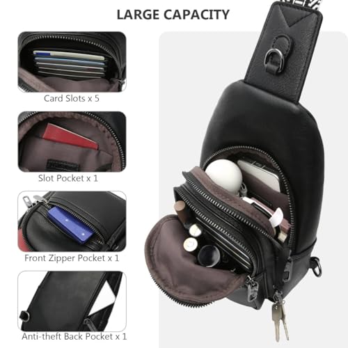 Anti-theft Sling Bags Women Small PU Leather Chest Fanny Pack - color: Black-c