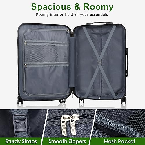 Luggage Sets Hardside Lightweight Suitcase with Spinner Wheels TSA Lock, 3-Piece Set (20/24/28) - color: Green