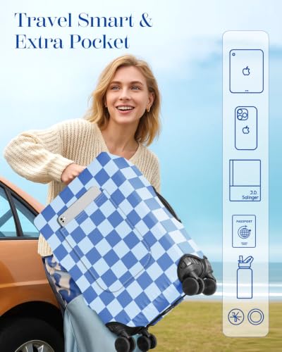 Slohif Classic Blue Checkered Luggage Cover with Storage Pocket 21-23 inch - color: Sky Blue Checkered, size: S-(21-23)Inch