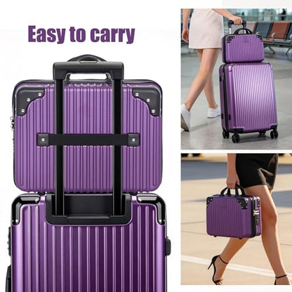 Vanity Case, 14 Inch Hard Shell Makeup Travel Suitcase, Purple - color: Purple