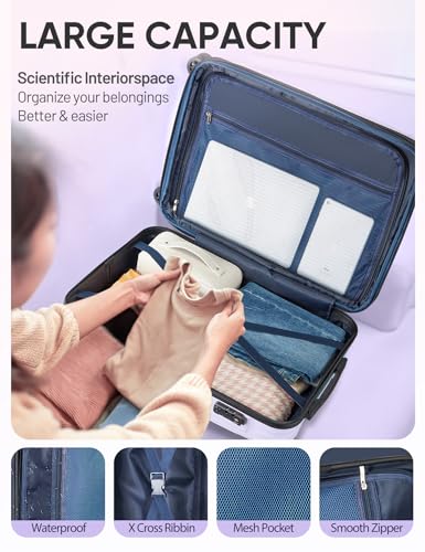Expandable Carry on Luggage Suitcase with Wheels - color: Lilac, size: S(20In Carry-on)