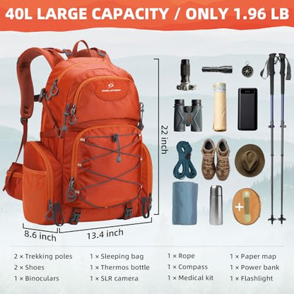 Maelstrom 40L Waterproof Hiking Backpack, Lightweight Travel Daypack - color: Orange