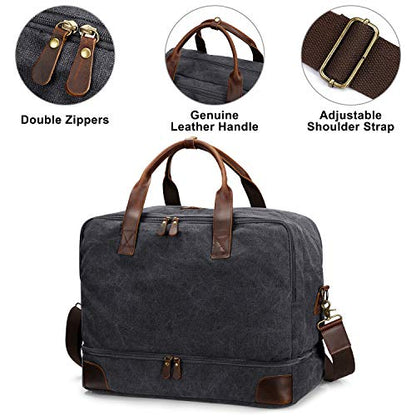 S-ZONE Mens Canvas Travel Duffel Bag Weekend Overnight Bag with Shoes Laptop Compartment 2.0 Version - color: Dark Grey