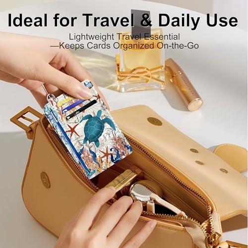 SEAVILIA Small Credit Card Holder for Women, Slim RFID Blocking Wallet - color: Sea Turtle