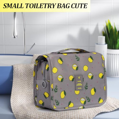 L&FY Hanging Travel Toiletry Bag Women's Cosmetic Organizer Makeup Pouch Men's Dopp Kits With Handle(Grey Lemon) - color: Grey Lemon, size: Compact Size