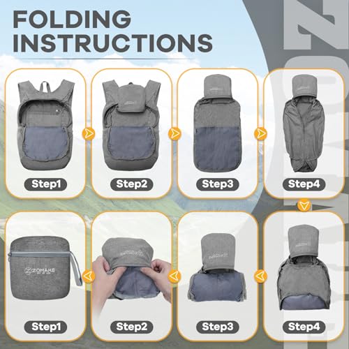 ZOMAKE 10L Ultra Lightweight Packable Backpack, Small Daypack Light Foldable Backpacks Water Resistant Day Bag for Hiking(Grey) - color: Grey A1, size: 10L