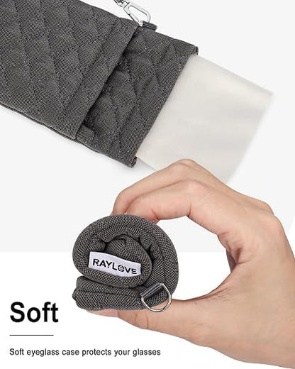 RayLove Double Glasses Case with Carrying Strap and Cleaning Cloth - color: Deepgrey
