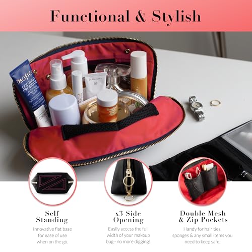 KUSSHI Washable Travel Makeup & Cosmetic Bag - Brush Organizer Sold Separately (Signature, Satin Black/Red) - color: Satin Black/Red, size: Signature (Medium) Bag