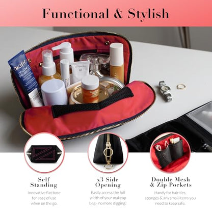 KUSSHI Washable Travel Makeup & Cosmetic Bag - Brush Organizer Sold Separately (Signature, Satin Black/Red) - color: Satin Black/Red, size: Signature (Medium) Bag
