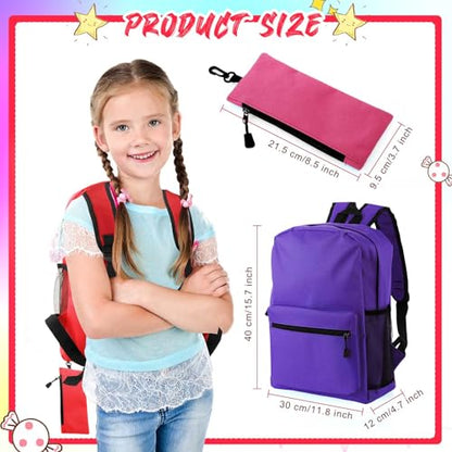 Silkfly 12 Pcs School Backpacks with 12 Pencil Pouch - color: Fresh Color (Red, Pink, Purple)