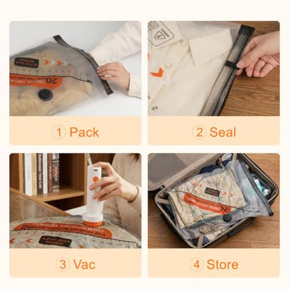 15 Pack Vacuum Seal Bags for Clothing Travel with Portable Electric Pump - size: 15 Combo
