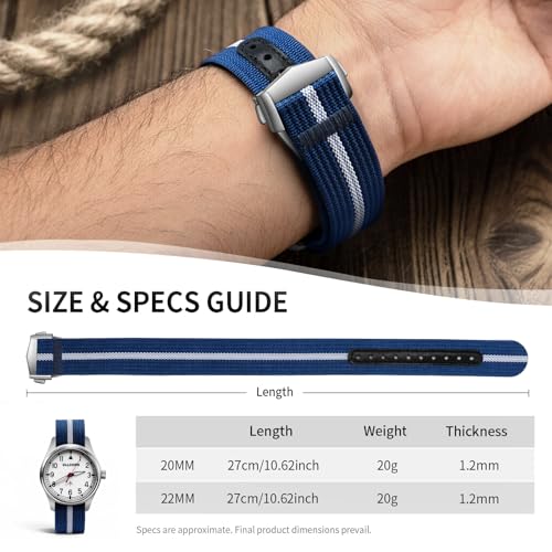 Nylon Watch Strap 20mm 22mm Nylon Watch Band Replacement Single Pass Strap Breathable Military Watch Bands for Men Soft Elastic Watch Straps - color: Blue & White, size: 20mm