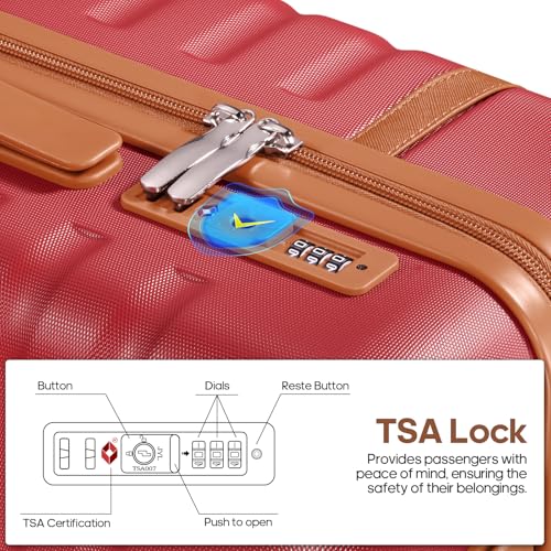 3 Piece Luggage Set, Lightweight Hardshell Large Checked Suitcase TSA Lock - color: Red, size: 3-Piece Sets (20in/24in/28in)